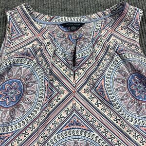 Tommy Hilfiger Sleeveless Blouse Women Small Blue Paisley Keyhole Top
